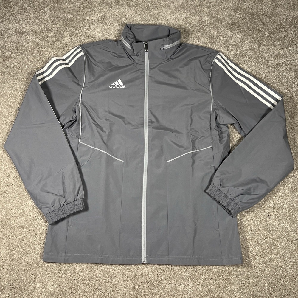 Adidas Jacket Men's Medium Gray‎ Full Zip Track Coat Performance 3-Stripes NWT